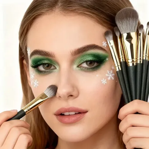Set 14 Brochas De Maquillaje Profesional Completo Verde
