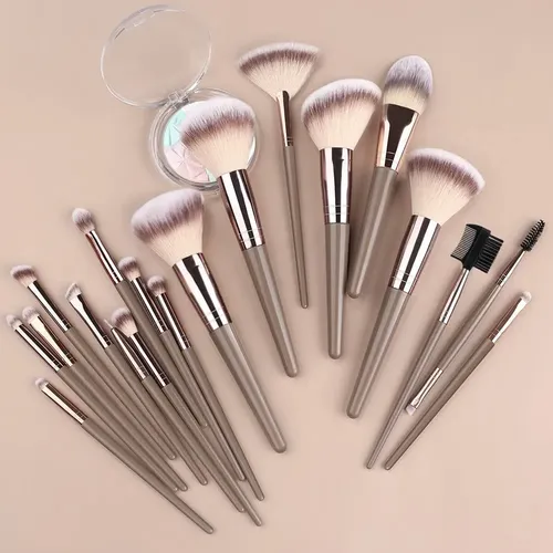 Set 15 Brochas De Maquillaje Con Estuche Gris
