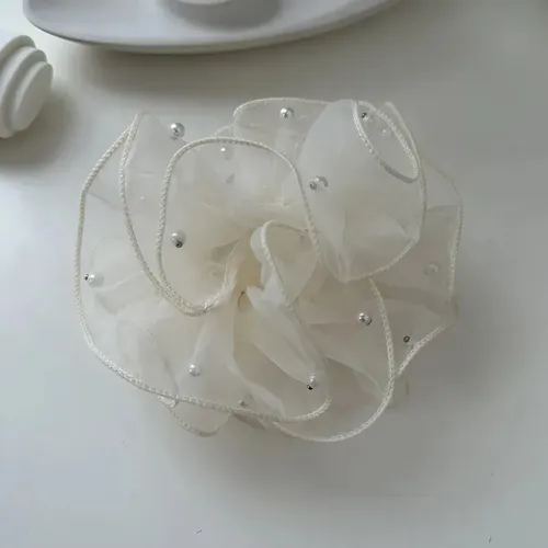 1 Scrunchie  Esponjoso  Brillante  Fiesta  Set Cinta Para El Pelo De Perlas De Malla Negra