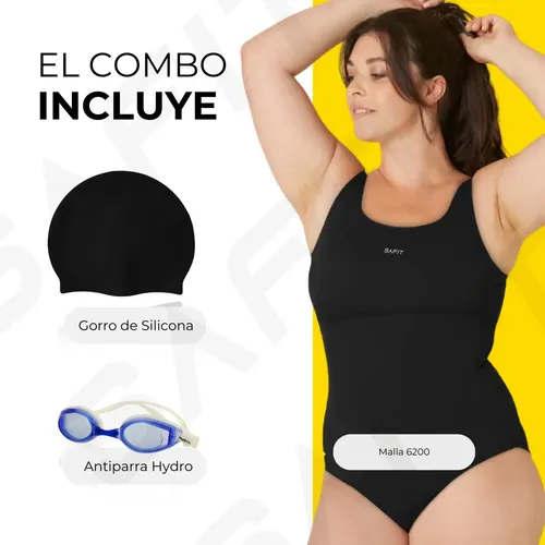 Combo Malla Natacion Grande + Gorro Silicona + Antiparras