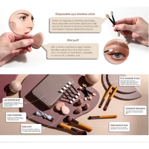 Espejo Portátil Led Pincel Maquillaje