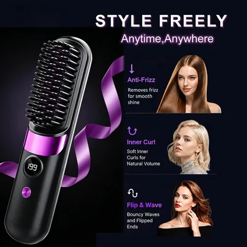 Straight Hair Comb, Rechargeable Portable Electric Brush Negro