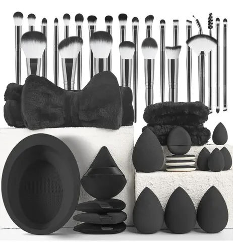 Set De 45 Brochas De Maquillaje + Cintas Para El Pelo