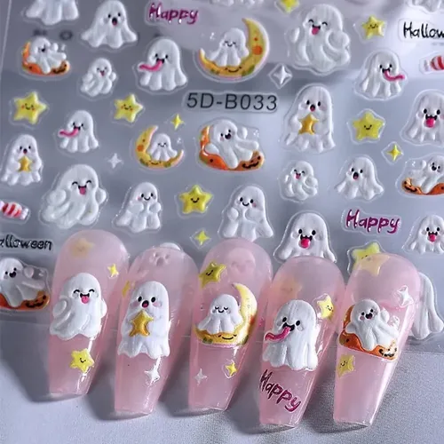 3 Pegatinas For Uñas De Halloween, Autoadhesivas, Calabaza