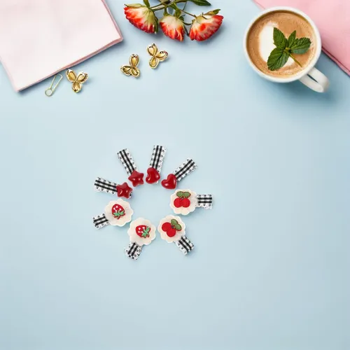 4 Pares De Pinzas Para El Pelo Con Bordado De Cereza Y Pico