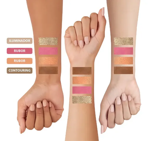 Xúlu Cosméticos Rubor Contorno Iluminador Polvo 4 Tonos