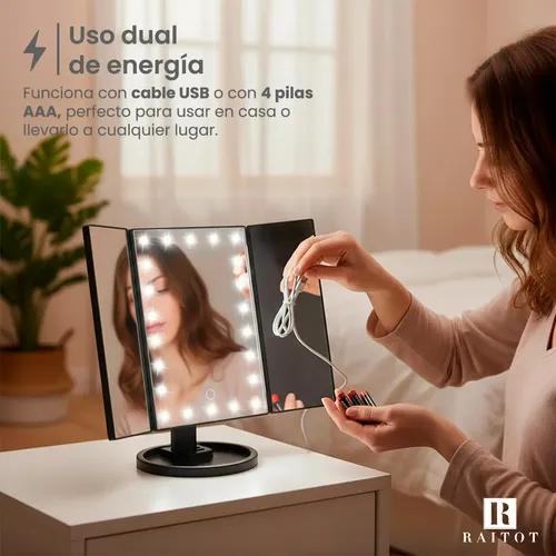 Espejo Aumento Luz Maquillaje Giratorio Tactil Touch Mesa