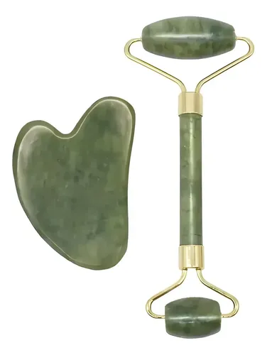 Rodillo Facial Jade Y Piedra Gua Sha Masajeador Set Roller