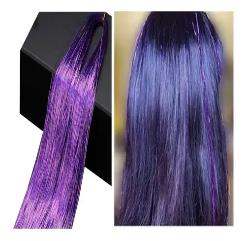 Extensiones de Oropel Metálico para Cabello, Violeta – 100 Tiras de 100 cm