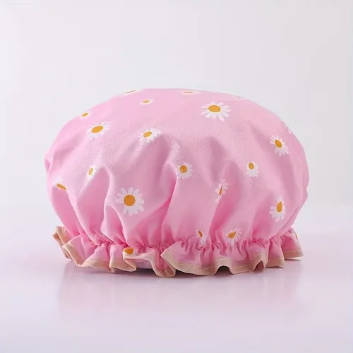 Gorro De Ducha Doble Capa Ajustable Margaritas Rosa
