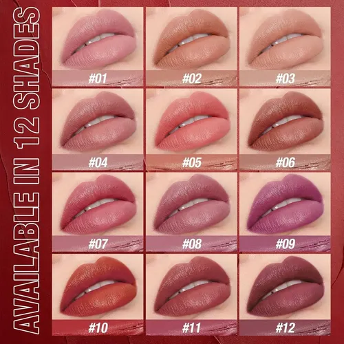 Set de 12 Labiales Jolilab Mate de Larga Duración, Colores Nude y Oscuros