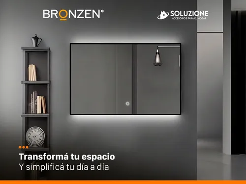 Espejo Premium Luz Led Trasera Horizontal Negro 60 X 80 Cm