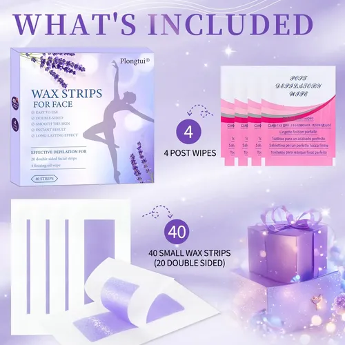 Tiras De Cera Facial Plongtui 40 Tiras Y 4 Toallitas De Acei
