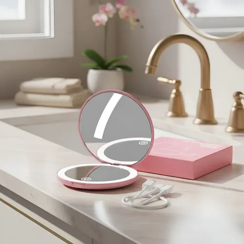 Espejo Led Plegable Portátil Para Maquillaje Cartera Doble