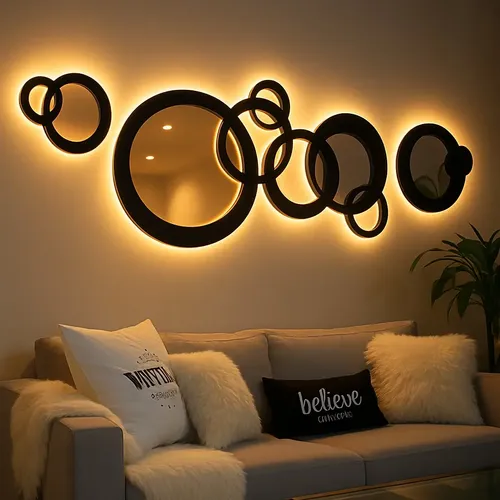 Espejo Circular Decorativo Moderno 150cm P Pared Con Luz Led
