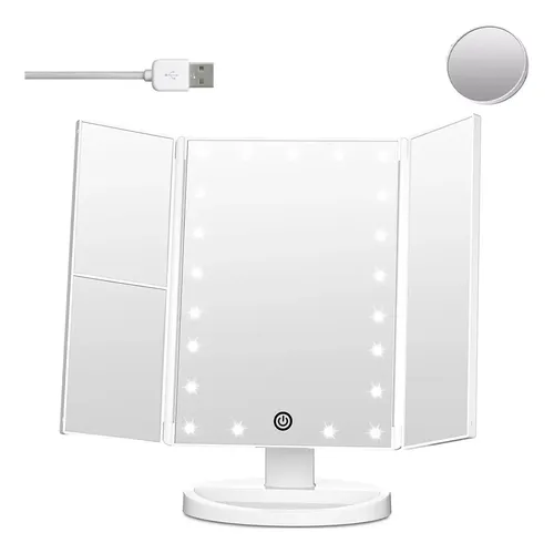 Espejo Aumento Luz Maquillaje Giratorio Tactil Touch Mesa Marco Blanco