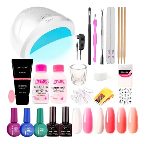 Kit Manicura Uñas Semipermanentes Polygel 29u Cabina Uv Led