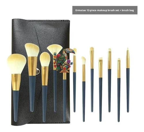 Juego 12 Brochas Maquillaje Portátiles De Cerdas Suaves.