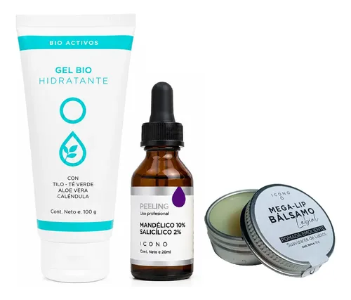 Kit Skincare Icono Peeling + Gel Hidratante + Bálsamo Labial