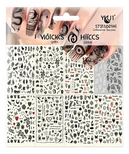 Ykzfui Stickers Uñas Góticos Serpiente 8 Hojas