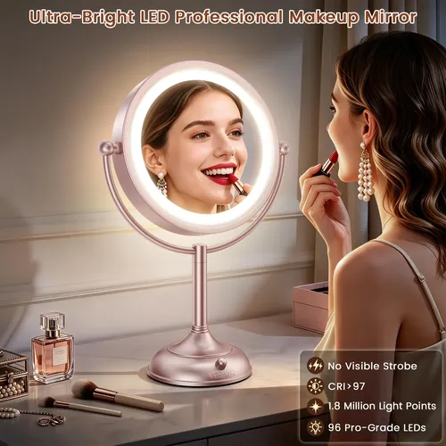 Espejo De Maquillaje Con Luz Vesaur 8.5” 1x 10x Rose Gold