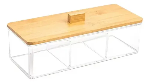 Organizador Rectangular Dallas Acrilico Bambu 3 Divisiones Madera/transparente