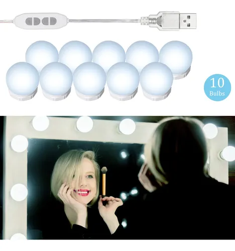 Kit De Luces Led Para Espejo De Tocador: 10 Bombillas, 3 Colores, Regulables