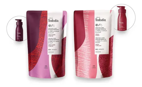 Kit de recarga corporal hidratante Natura Tododia, 2 unidades, 400 ml cada una con fragancia de cereza negra y avellana