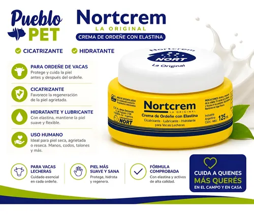 Crema De Ordeñe Nort Con Elastina Hidratante Mascota 125ml