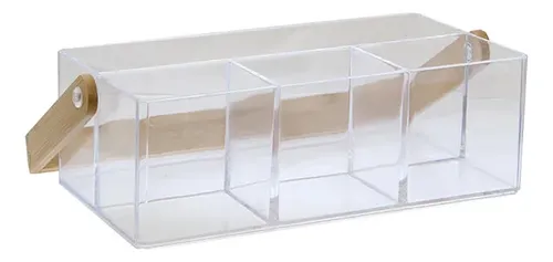 Organizador Multiuso Acrílico Con Manija Bambú 13x24x8.5cm