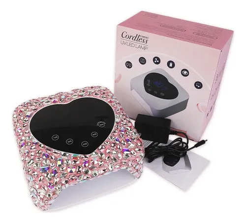 Cabina Uv Led Inalambrica P/uñas Recargable Rosa Con Strass