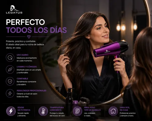 Secador De Cabello 600w Con Aire Frio Y Caliente Ionico Pro