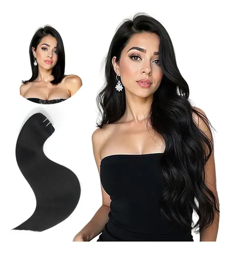 Extensiones De Cabello Humano Real 55cm 7pcs 105g #1b
