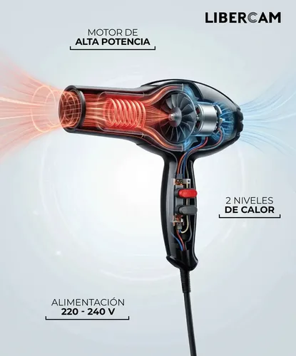 Secador De Pelo Cabello LIBERCAM RSEC-02 Frio Caliente 2 Velocidades 1800W Color Negro