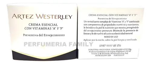 Crema Esencial Preventiva Envejecimiento Con Vit A Y F Artez Westerley Distr. Oficial Perfumeria Family
