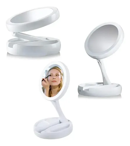 Set 2 Espejos Redondo Led Maquilla Luz Fría Usb/batería X2