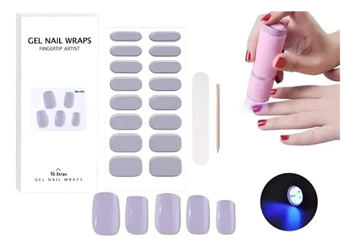 Sticker De Gel Autoadhesivos Nail Wraps + Linterna Uv Led Foto