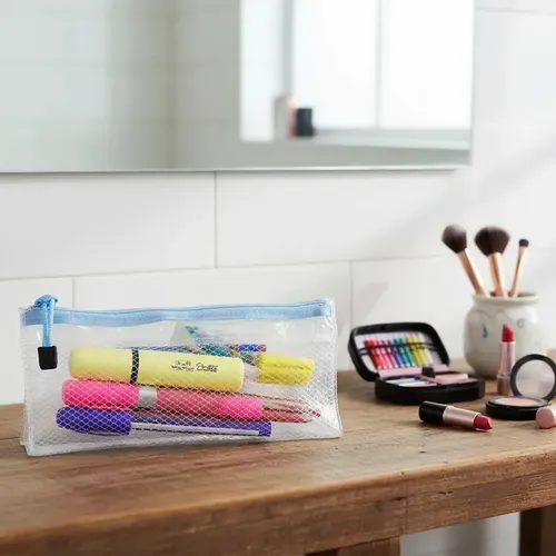 Neceser Transparente Organizador Maquillaje Costura Escolar Celeste Porta Utiles Estuche Plastico Pvc Cierre Reforzado Viaje Transparente