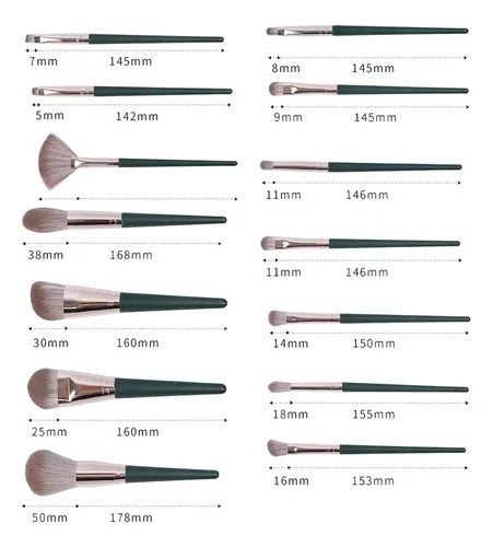 Set 14 Brochas De Maquillaje Profesional Completo Verde