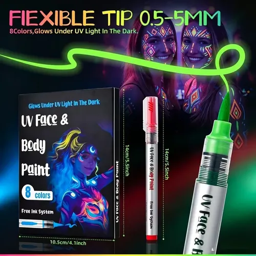 Set De Delineadores Uv Neon Brillantes 8 Colores Cara Cuerpo