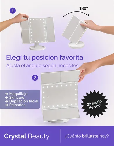 Espejo Maquillaje Giratorio 180 Pantalla Táctil Luz Led Ajus
