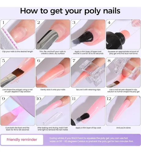 Kit Gel Poligel Uñas Vansisos 4 Colores Completo