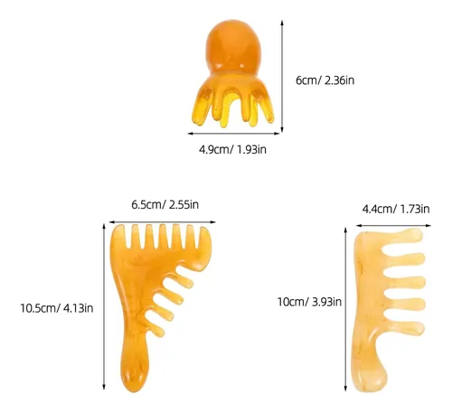 3pcs Peines Gua Sha De Resina Ámbar Para Masaje Meridiano