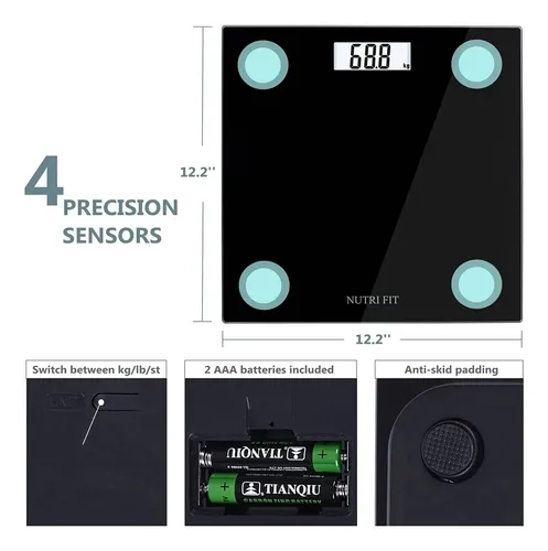 Báscula De Baño Digital Nutri Fit, Peso Corporal 180 Kg, Neg