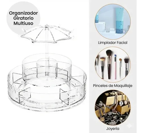 Set Organizador De Maquillaje 360 Y Porta Brochas Blanco
