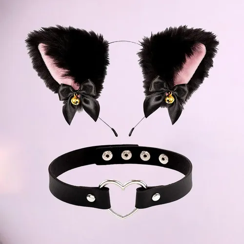 Diadema De Peluche Para Disfraz Con Collar De Cuero