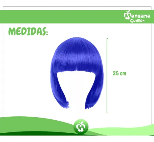 Combo X12 Peluca Corta Carre Azul Cotillon Carioca Disfraz