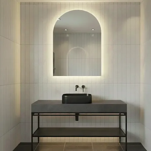 Espejo medio punto de pared Design Forever Pirgos Led con luz cálido o frío de 90cm x 60cm corriente eléctrica marco pulido brillante