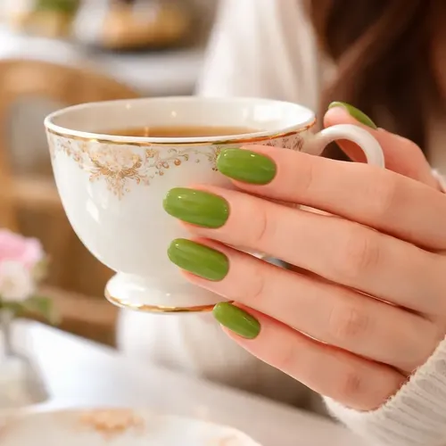 Press On Tips Autoadhesivo Oval Cherimoya Verde Lisa