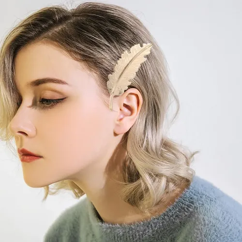 Dos Horquillas De Plumas Con Hojas Grandes Para Mujer